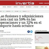 Las fusiones y adquisiciones caen casi un 10% en las operaciones y un 32% en el importe hasta octubre